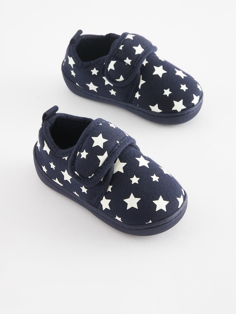 Navy Glow in the Dark Star Touch Fastening Cupsole Print Slippers - Image 1 of 7