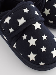 Navy Glow in the Dark Star Touch Fastening Cupsole Print Slippers - Image 4 of 7
