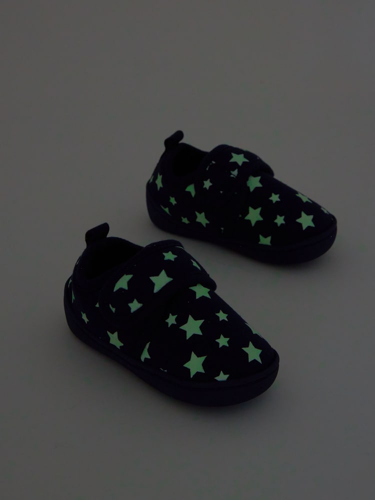 Navy Glow in the Dark Star Touch Fastening Cupsole Print Slippers - Image 7 of 7