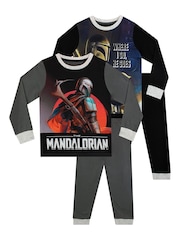 Character Grey Star Wars The Mandalorian 100% Cotton Pyjamas 2 Pack - Image 1 of 5