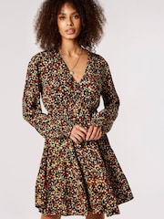 Apricot Black Ditsy Tiered Button Detail Dress - Image 1 of 4