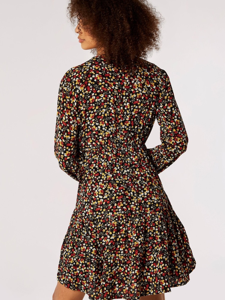 Apricot Black Ditsy Tiered Button Detail Dress - Image 2 of 4