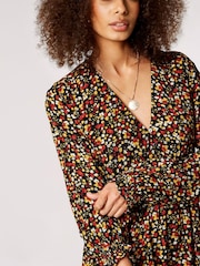Apricot Black Ditsy Tiered Button Detail Dress - Image 4 of 4