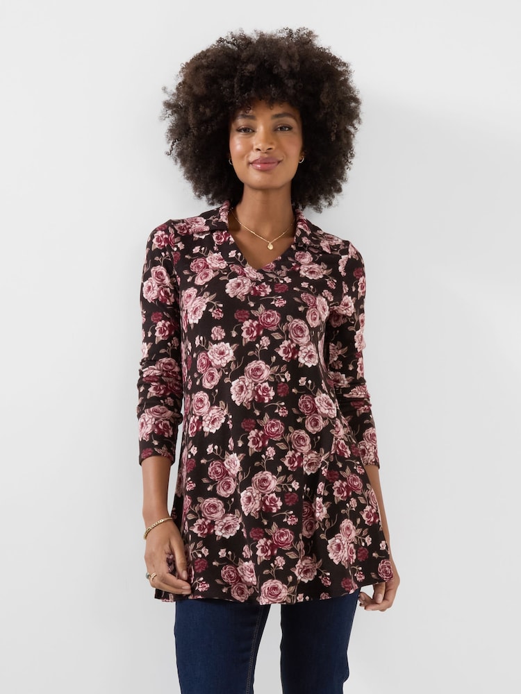 Joe Browns Pink Collared Floral Print Jersey Longline Top - Image 1 of 5 Joe Browns Pink Collared Floral Print Jersey Longline Top - Image 1 of 5