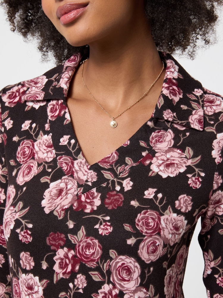 Joe Browns Pink Collared Floral Print Jersey Longline Top - Image 2 of 5 Joe Browns Pink Collared Floral Print Jersey Longline Top - Image 2 of 5