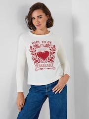 Joe Browns Waffle Textured Long Sleeve Jersey Top With Graphic - Attēls 1 no 5