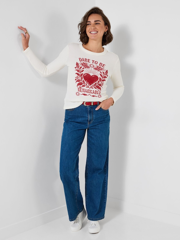 Joe Browns Waffle Textured Long Sleeve Jersey Top With Graphic - Attēls 2 no 5