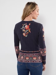 Zils - Joe Browns Alises apdrukāts rievots Henley tops - Attēls 3 no 5