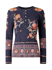 Zils - Joe Browns Alises apdrukāts rievots Henley tops - Attēls 5 no 5