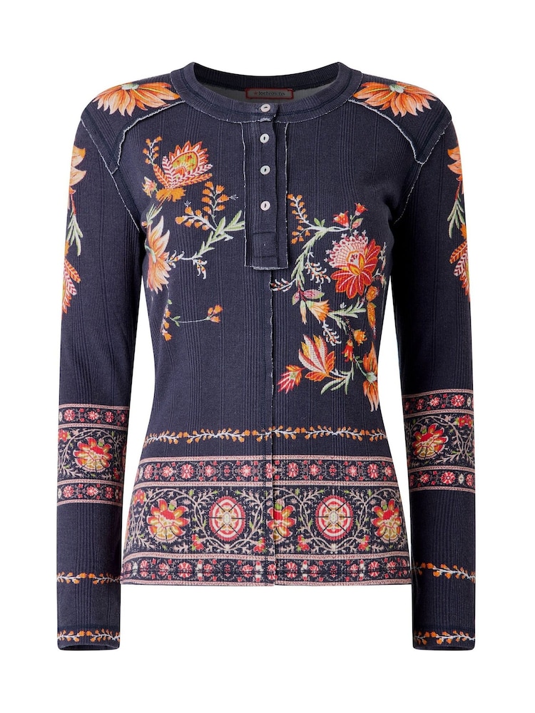 Zils - Joe Browns Alises apdrukāts rievots Henley tops - Attēls 5 no 5