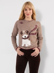 Joe Browns Brown Cooper Embroidered Fluffy Dog Jumper - Image 1 of 6