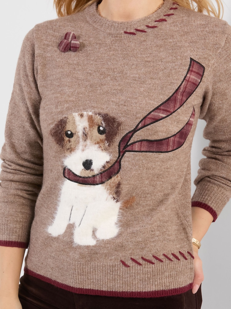 Joe Browns Brown Cooper Embroidered Fluffy Dog Jumper - Image 2 of 6