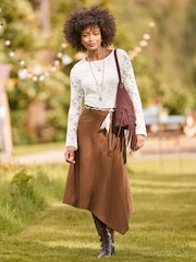 Joe Browns Brown Faux Suede Midi Skirt With Braided Belt - Image 2 of 7