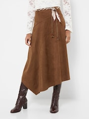 Joe Browns Brown Faux Suede Midi Skirt With Braided Belt - Image 3 of 7