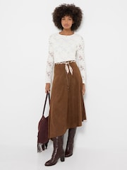 Joe Browns Brown Faux Suede Midi Skirt With Braided Belt - Image 5 of 7