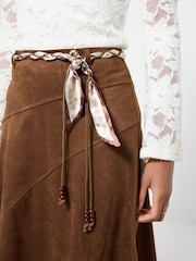 Joe Browns Brown Faux Suede Midi Skirt With Braided Belt - Image 6 of 7