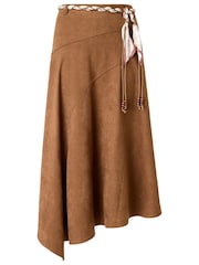 Joe Browns Brown Faux Suede Midi Skirt With Braided Belt - Image 7 of 7