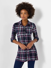 Joe Browns Blue Collared Checked Print Jersey Tunic Top - Image 1 of 6