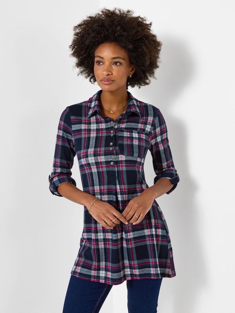 Joe Browns Blue Collared Checked Print Jersey Tunic Top - Image 1 of 6 Joe Browns Blue Collared Checked Print Jersey Tunic Top - Image 1 of 6