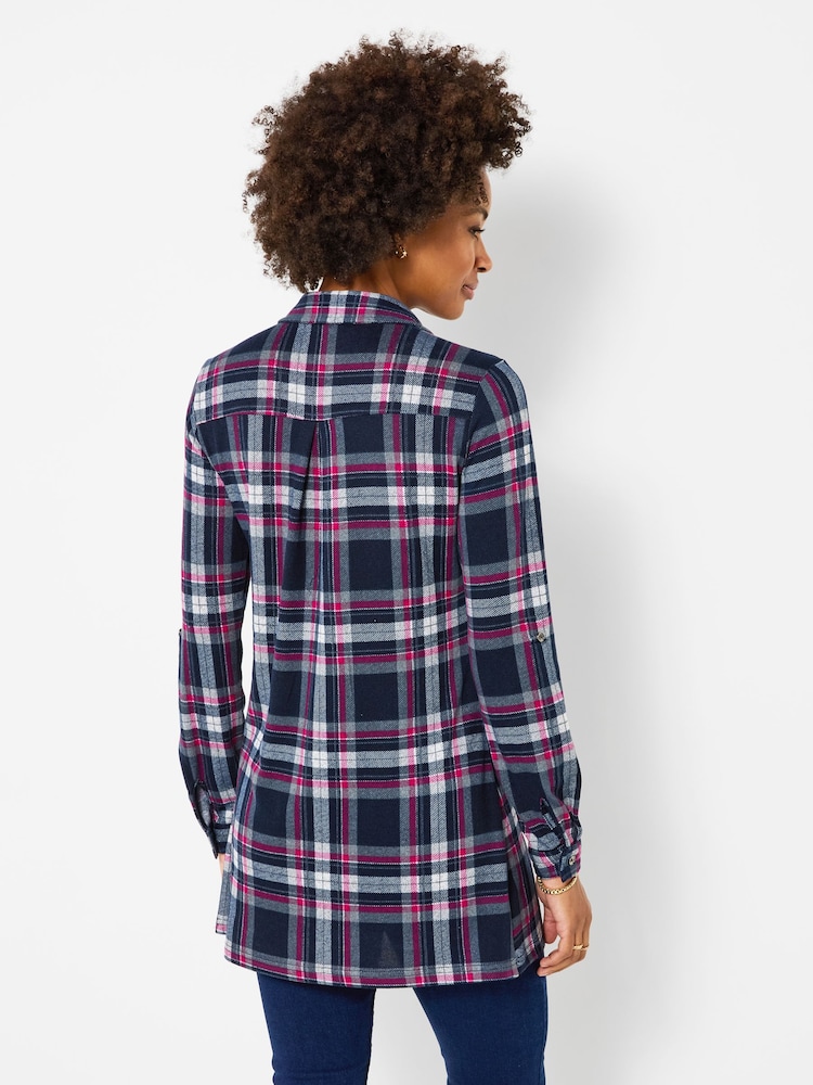 Joe Browns Blue Collared Checked Print Jersey Tunic Top - Image 2 of 6 Joe Browns Blue Collared Checked Print Jersey Tunic Top - Image 2 of 6