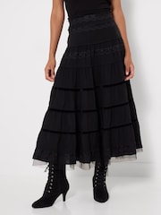 Joe Browns Black Lace Tiered Maxi Skirt With Tulle Underlayer - Image 1 of 5