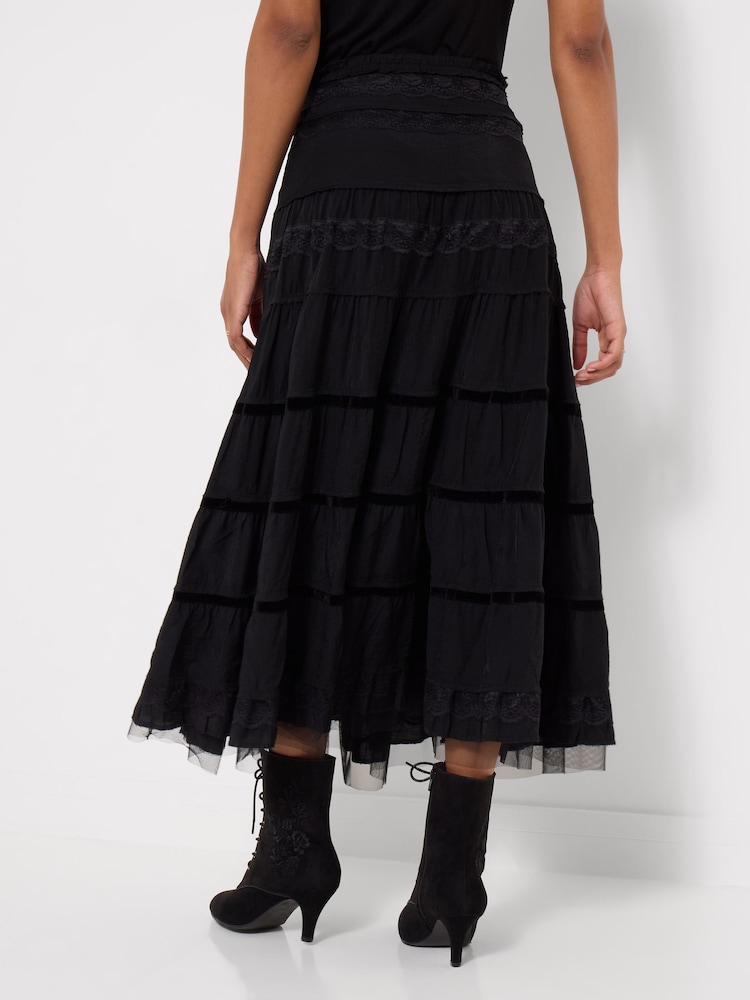 Joe Browns Black Lace Tiered Maxi Skirt With Tulle Underlayer - Image 2 of 5 Joe Browns Black Lace Tiered Maxi Skirt With Tulle Underlayer - Image 2 of 5
