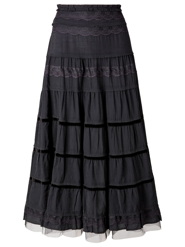Joe Browns Black Lace Tiered Maxi Skirt With Tulle Underlayer - Image 5 of 5 Joe Browns Black Lace Tiered Maxi Skirt With Tulle Underlayer - Image 5 of 5