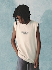 Black/Ecru 100% Cotton Graphic Tank Vest Tops 2 Pack (3-16yrs) - Image 2 of 6