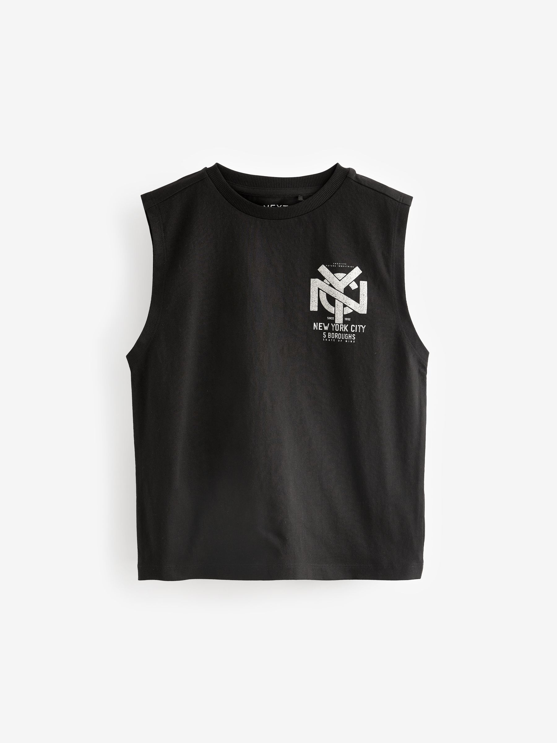 Buy Black/Ecru 100% Cotton Graphic Tank Vest Tops 2 Pack (3