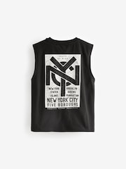 Black/Ecru 100% Cotton Graphic Tank Vest Tops 2 Pack (3-16yrs) - Image 5 of 6
