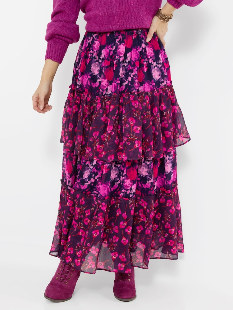 Joe Browns Purple Floral Tiered Frill Maxi Skirt - Image 2 of 7