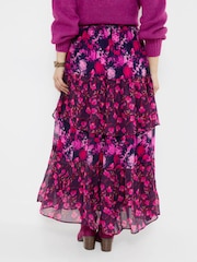 Joe Browns Purple Floral Tiered Frill Maxi Skirt - Image 4 of 7