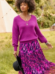 Joe Browns Purple Floral Tiered Frill Maxi Skirt - Image 6 of 7