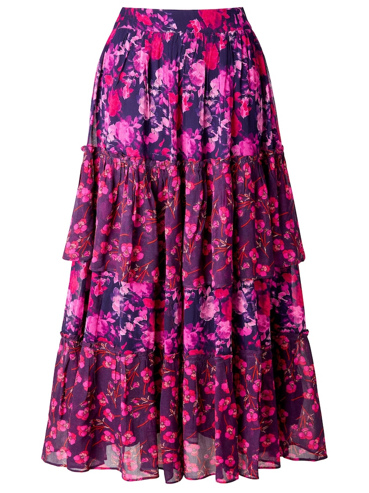 Joe Browns Purple Floral Tiered Frill Maxi Skirt - Image 7 of 7