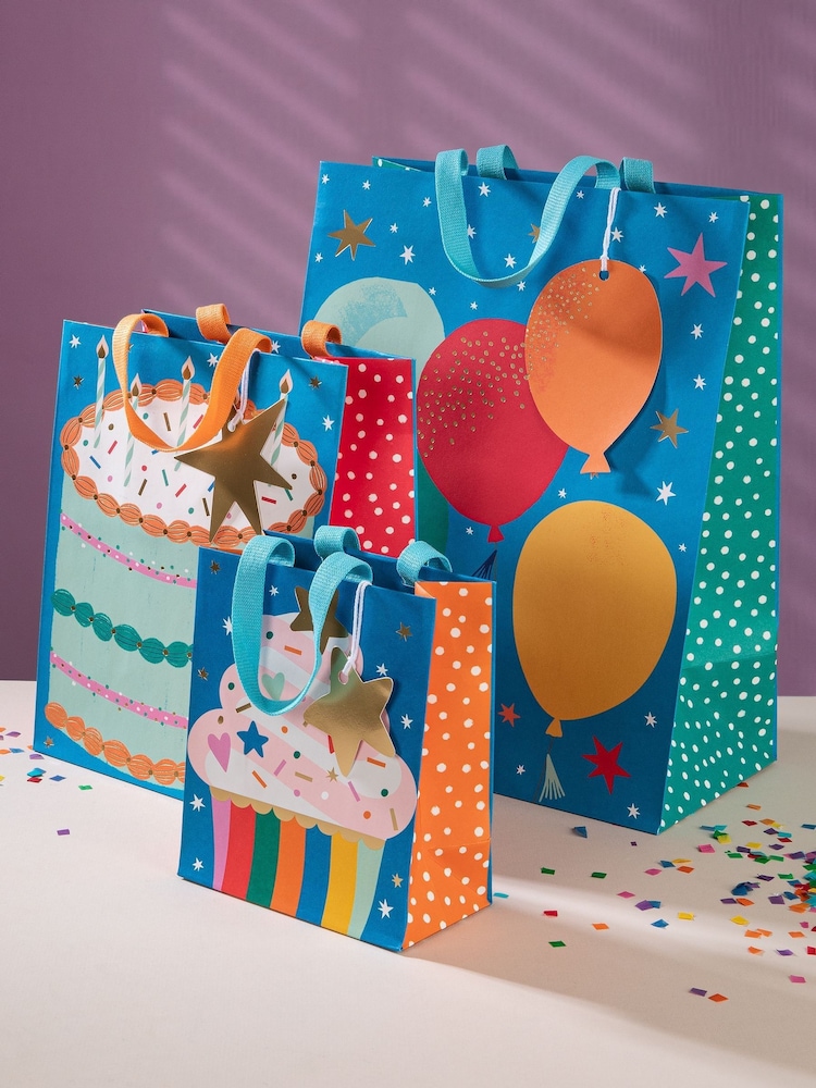 Hallmark Blue 3 Colourful Gift Bags Small, Medium, Large - Image 1 of 4