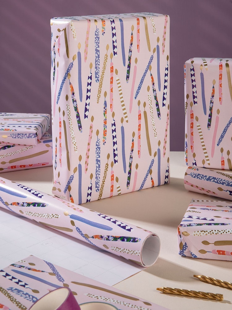 Hallmark Pink 3 x 2M Birthday Candles Wrapping Paper - Image 1 of 4
