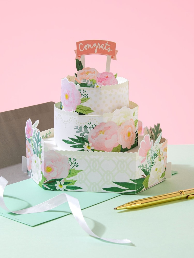 Hallmark White Wedding Paper Wonder 3D Pop-up 3-Tier Cake Card - Image 1 of 4 Hallmark White Wedding Paper Wonder 3D Pop-up 3-Tier Cake Card - Image 1 of 4