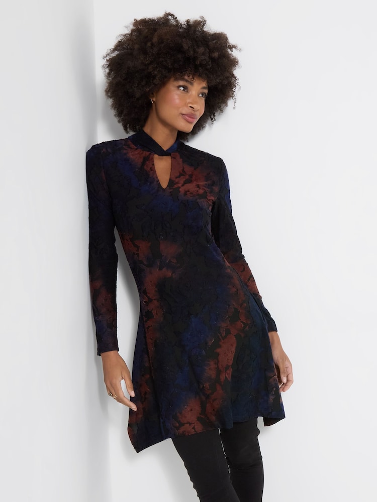 Joe Browns Blue High Neck Floral Jacquard Tunic Top - Image 1 of 5 Joe Browns Blue High Neck Floral Jacquard Tunic Top - Image 1 of 5