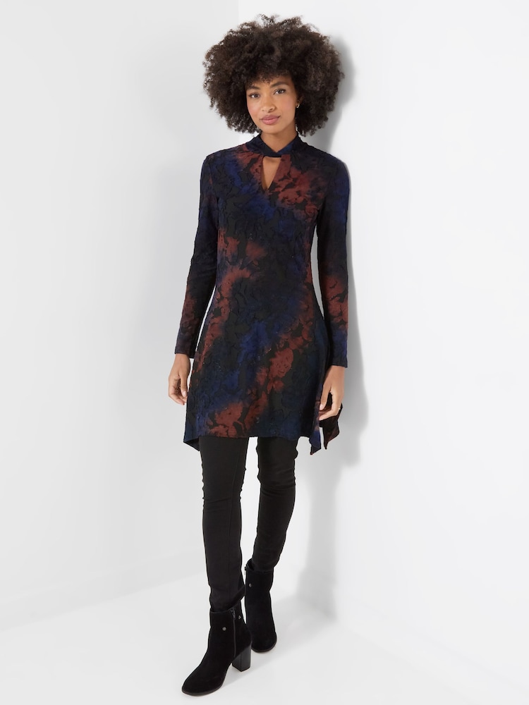 Joe Browns Blue High Neck Floral Jacquard Tunic Top - Image 2 of 5 Joe Browns Blue High Neck Floral Jacquard Tunic Top - Image 2 of 5