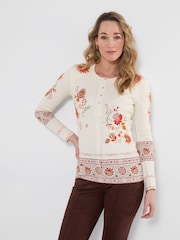 Cream - Joe Browns Alises apdrukāts rievots Henley tops - Attēls 1 no 6