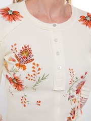 Cream - Joe Browns Alises apdrukāts rievots Henley tops - Attēls 2 no 6