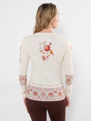 Cream - Joe Browns Alises apdrukāts rievots Henley tops - Attēls 4 no 6