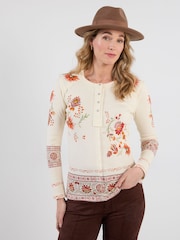 Cream - Joe Browns Alises apdrukāts rievots Henley tops - Attēls 5 no 6