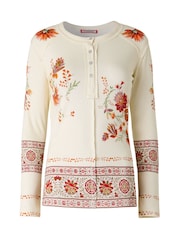 Cream - Joe Browns Alises apdrukāts rievots Henley tops - Attēls 6 no 6