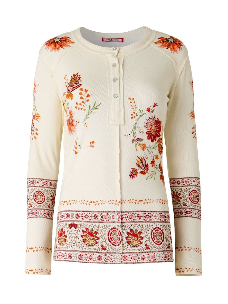 Cream - Joe Browns Alises apdrukāts rievots Henley tops - Attēls 6 no 6