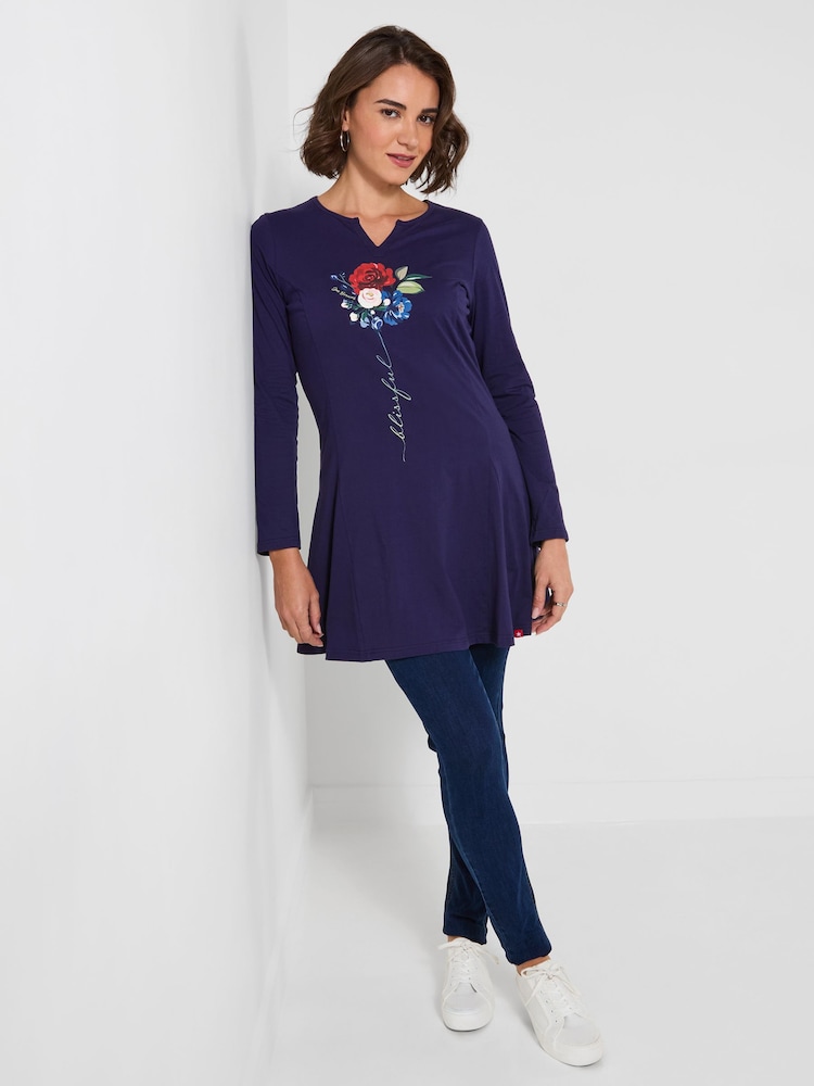 Joe Browns Blue Blissful Stem Flower Graphic Longline Top - Image 2 of 5 Joe Browns Blue Blissful Stem Flower Graphic Longline Top - Image 2 of 5