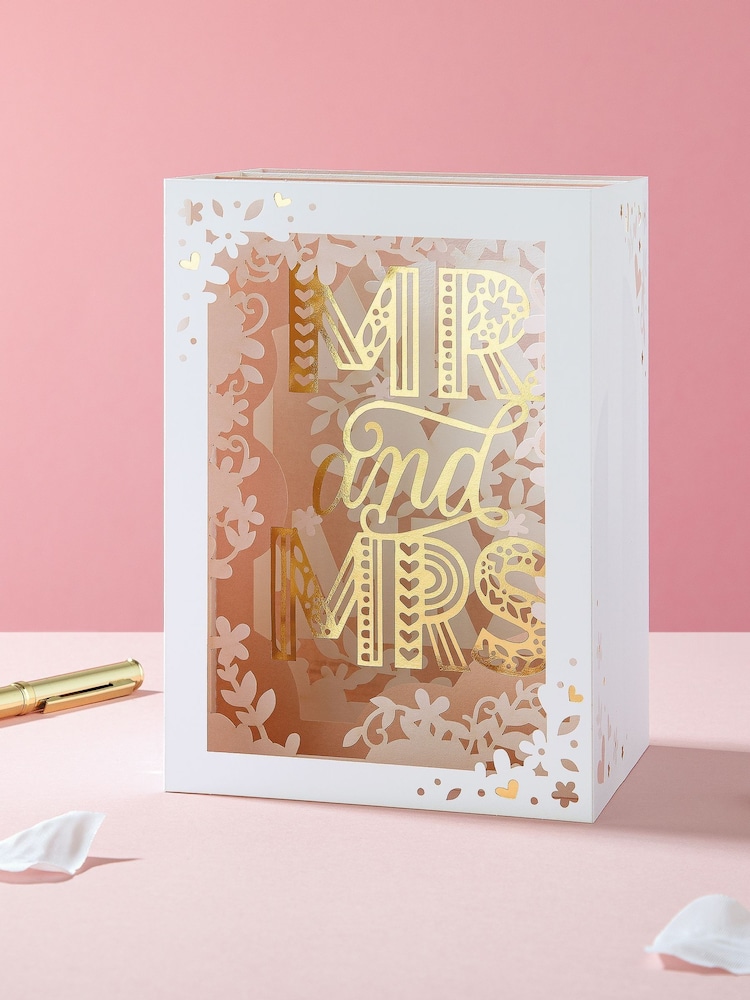Hallmark White Wedding 3D Pop-up Shadowbox 'Mr & Mrs' Card - Image 1 of 4