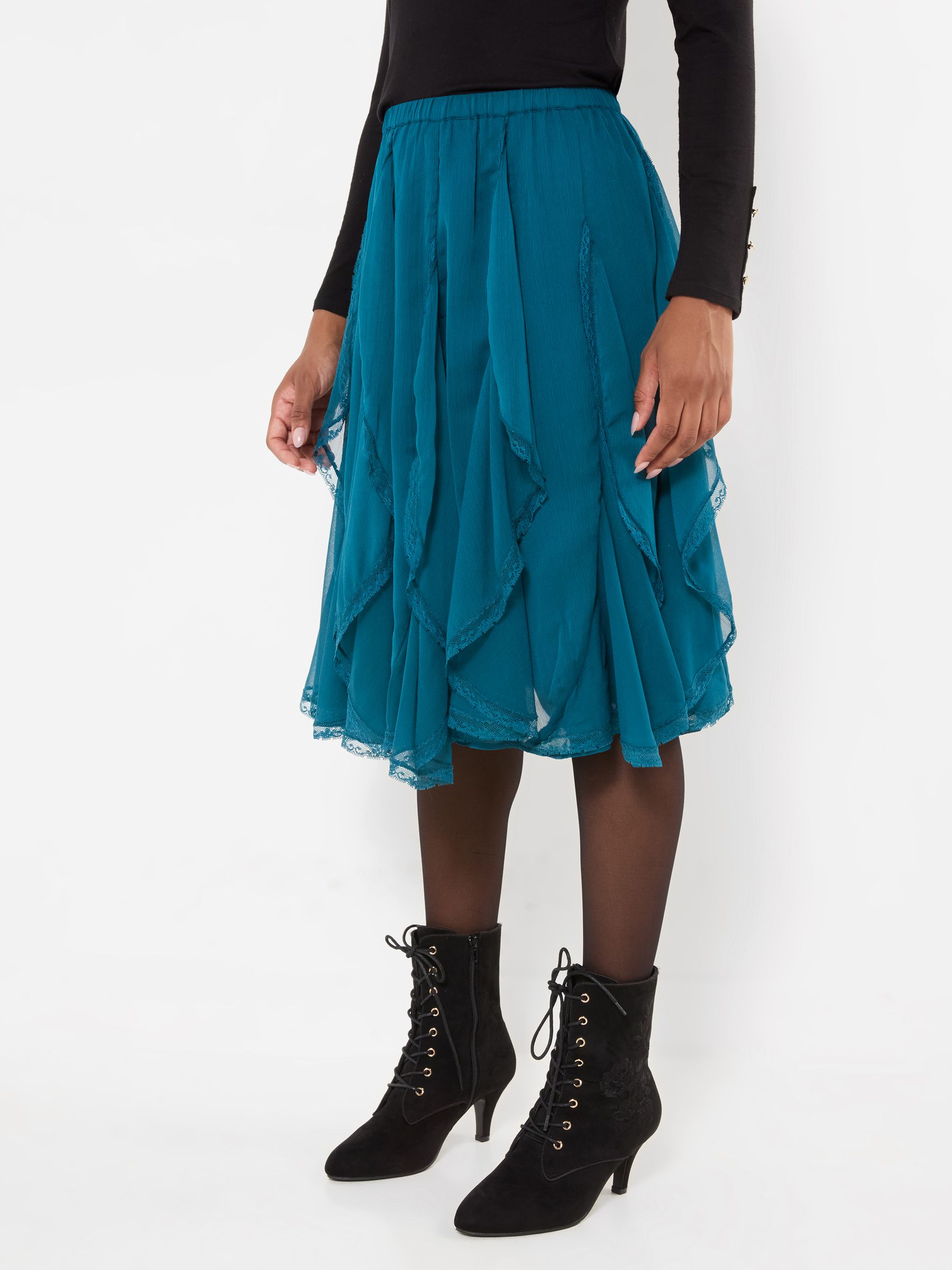 Ruffle Skirt Midi Skirt With Lace Detail Size 22 Teal Women's - Image 2