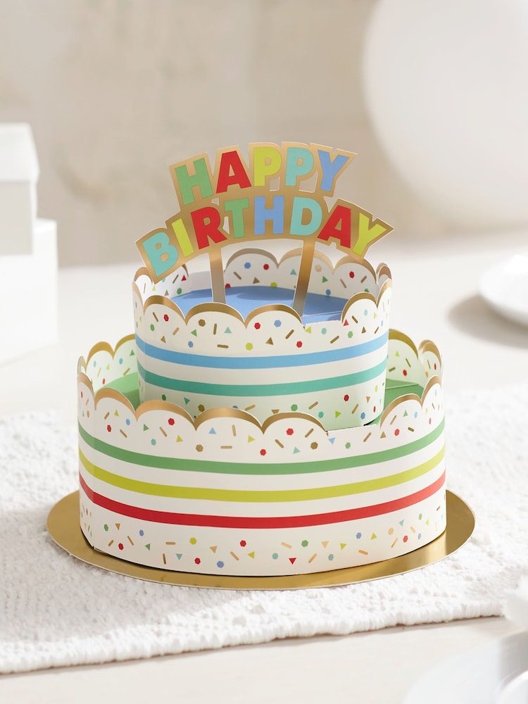 Hallmark White Birthday Card 3D Pop-up Colourful Cake Design - Image 1 of 4