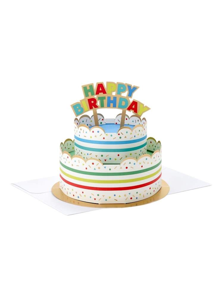 Hallmark White Birthday Card 3D Pop-up Colourful Cake Design - Image 2 of 4